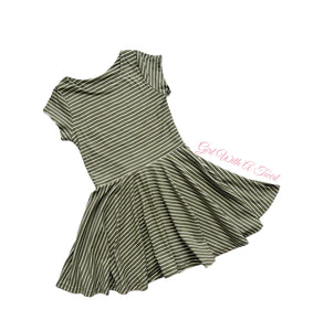 Size 5 Olive Green Striped Twirl Dress RTS