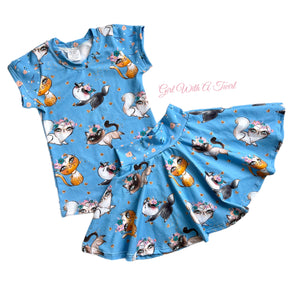 Blue Kitty Shirt & Skort Set - Size 7 RTS