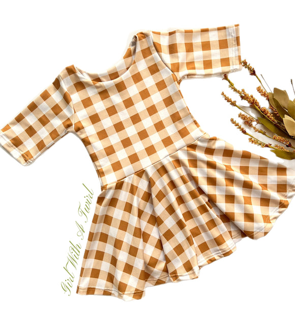 brown gingham dress toddler YDFCWXW Toddler Girl Smocked Dress Long Sleeve Peter Pan Collar Gingham Dress Summer Outfits Brown, 18-24 Months