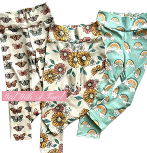 Baby And Toddler Girl Leggings, Rainbow, Butterfly and Floral Print