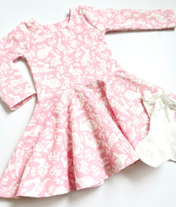 Spring Pink Bunny Twirl Dress