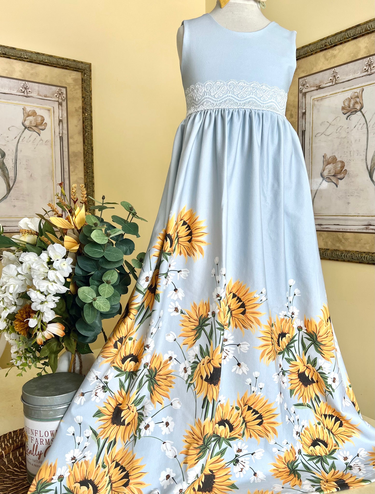 Sunflower print 2025 maxi dress