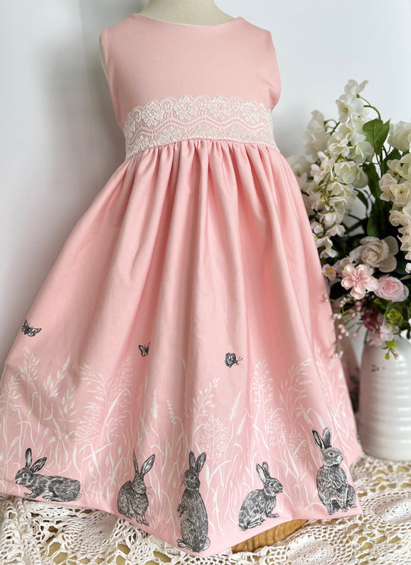 Spring Pink Bunny Border Dress NB-14
