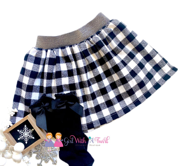 *SALE* Size 3T RTS Black&White Plaid Flannel Skirt